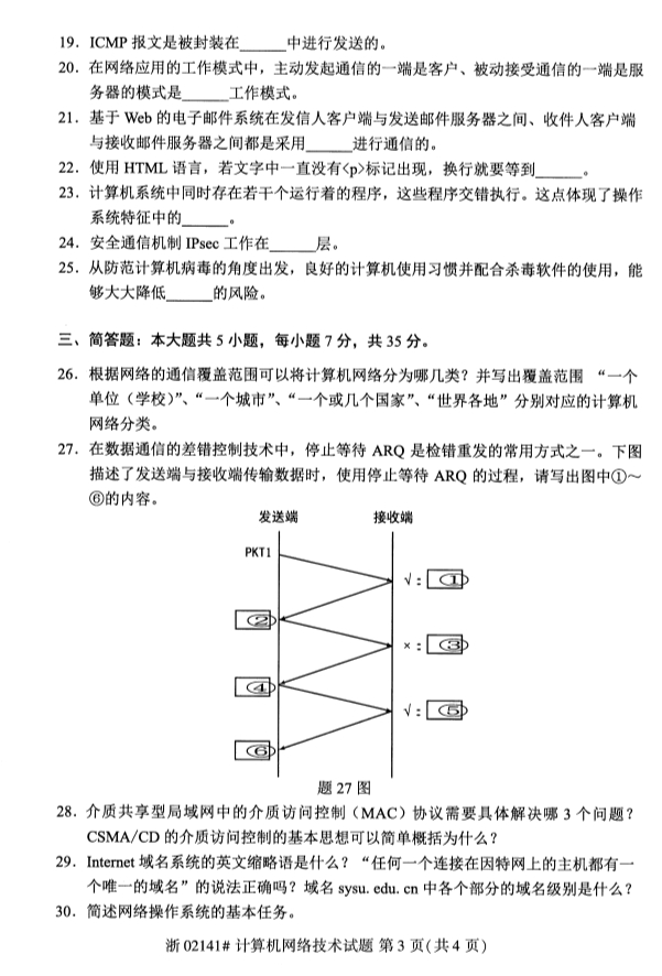 2019年4月全国自考02141计算机网络技术真题